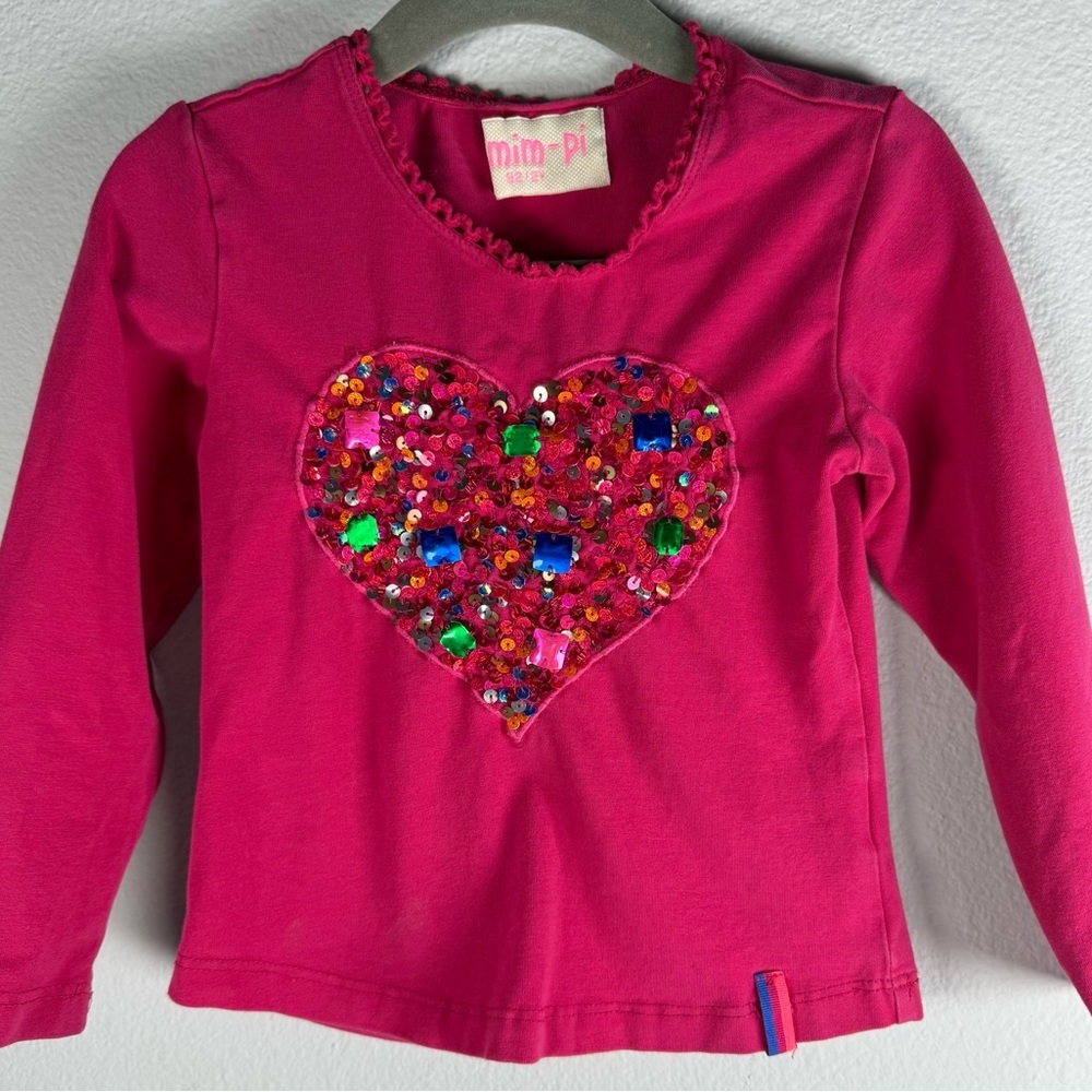 Mim-Pi Pink Sequin Heart Kids Top